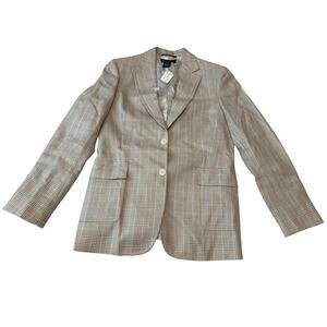 Brooks Brothers Womens Blazer Linen Wool Blend Window Pane Plaid Size 8 Career
